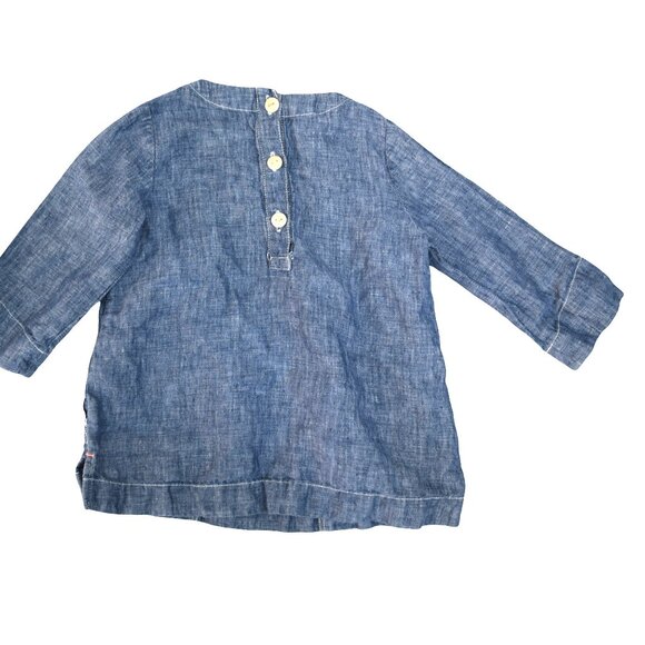 Crewcuts Kids Chambray Dress Size 2 Linen Blend Blue Long Sleeve Pockets - Picture 2 of 7